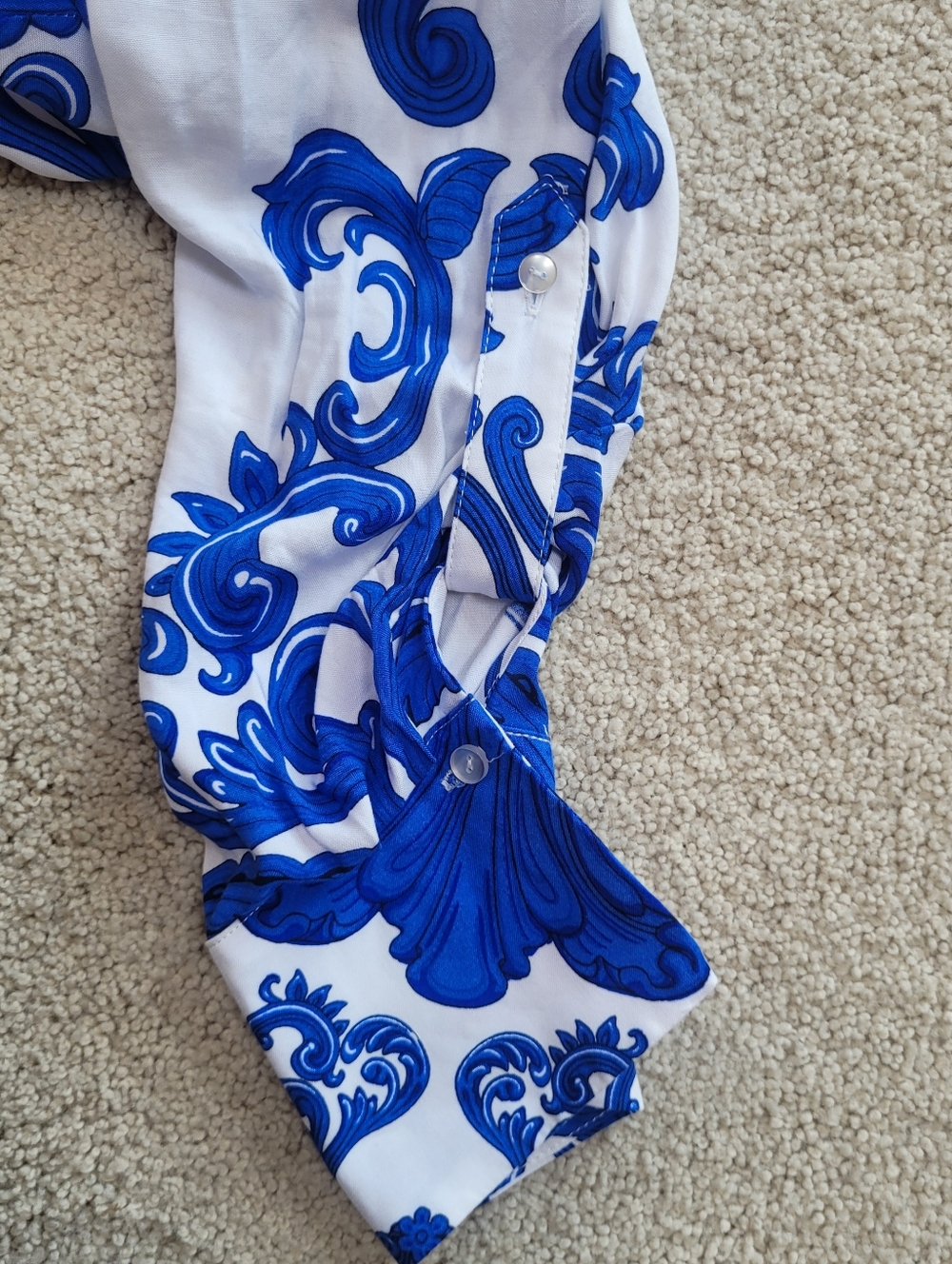 1.STATE Blue White Baroque Print Maxi Shirt Dress Belted Boho Resort Sz S - Picture 8 of 9